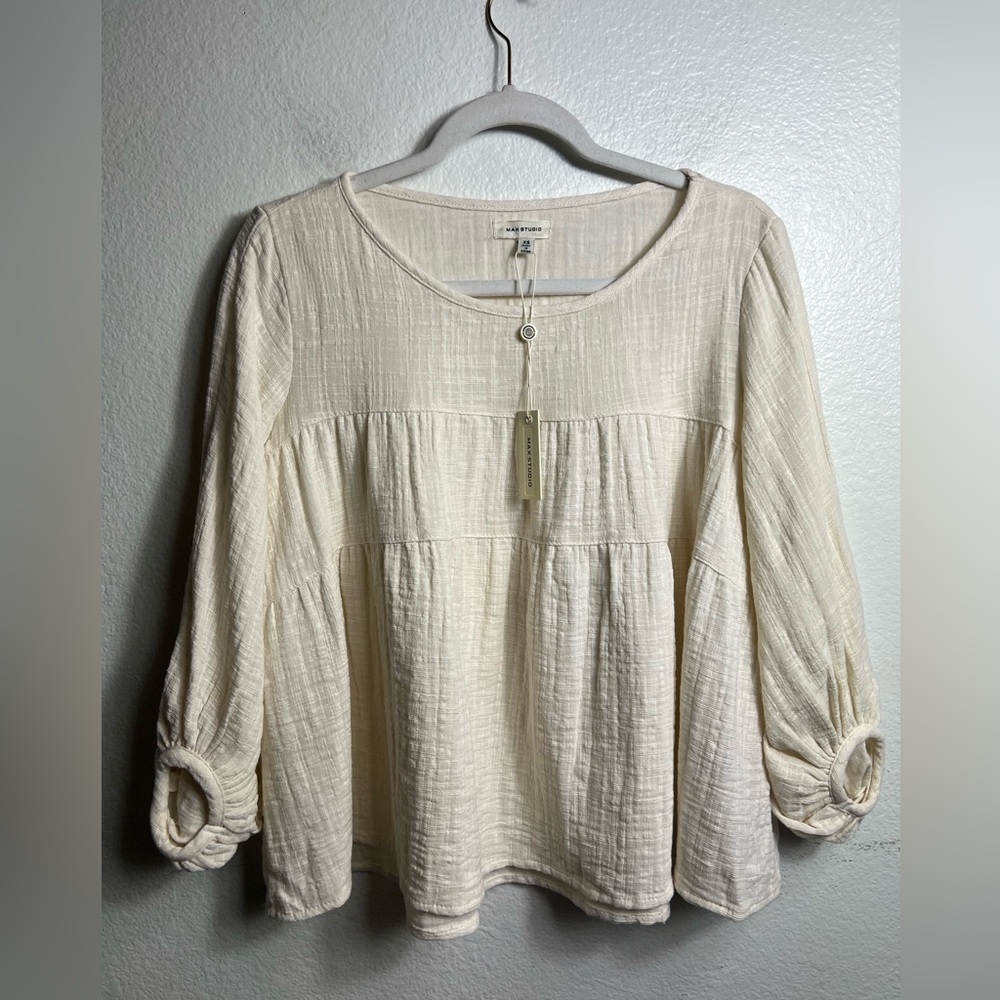 Max Studio Women's Cream Blouse with Balloon Sleeves Size XS Color Cream NWT